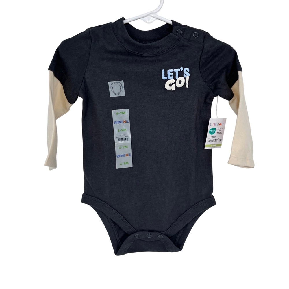Garanimals Bodysuit Baby Boy 6-9M Midnight Grey Race Car Layered Long Sleeve NEW